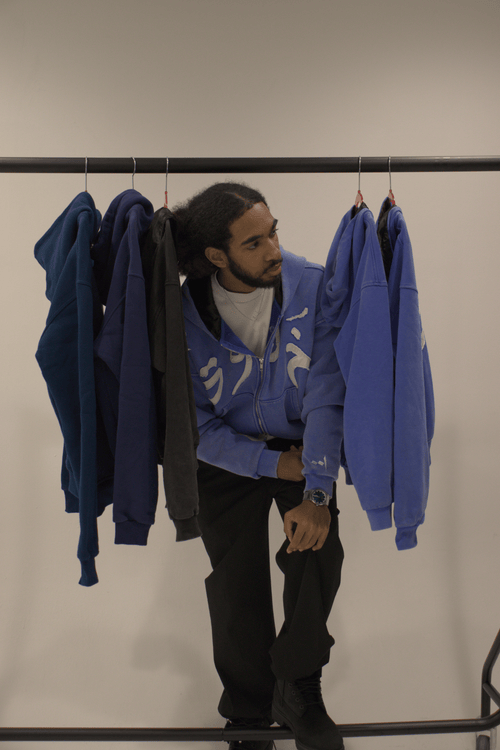 Blue Distressed Zip-Up