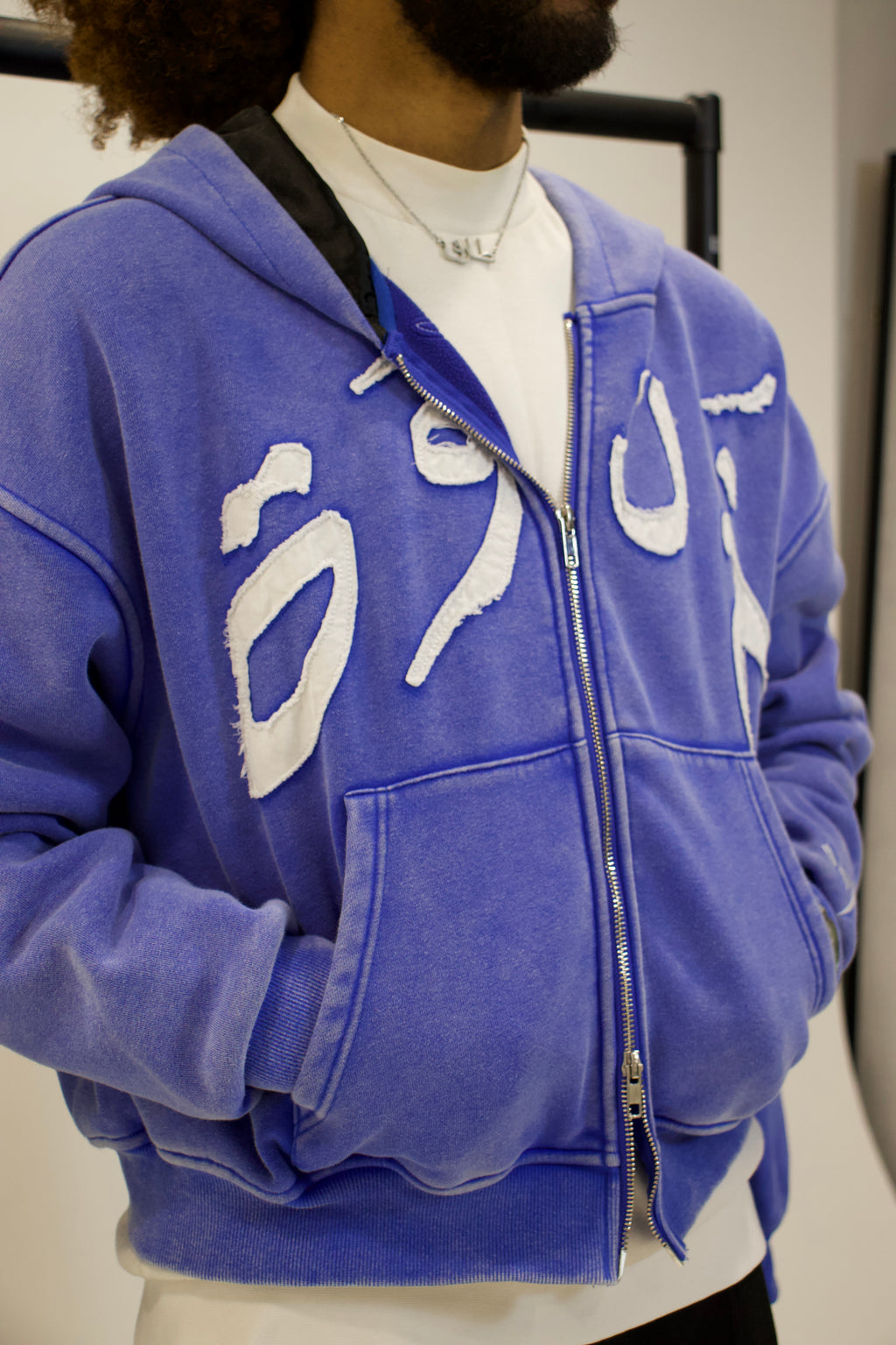 Blue Distressed Zip-Up