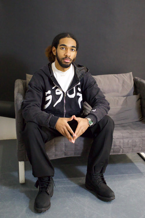 Black Distressed Zip-Up